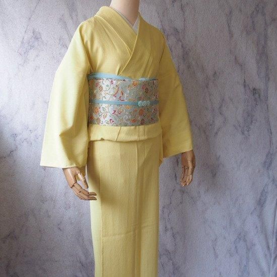 フルセットポリ袷着物 | 檸檬色×葡萄花唐草 - 誰でも簡単！自分で着