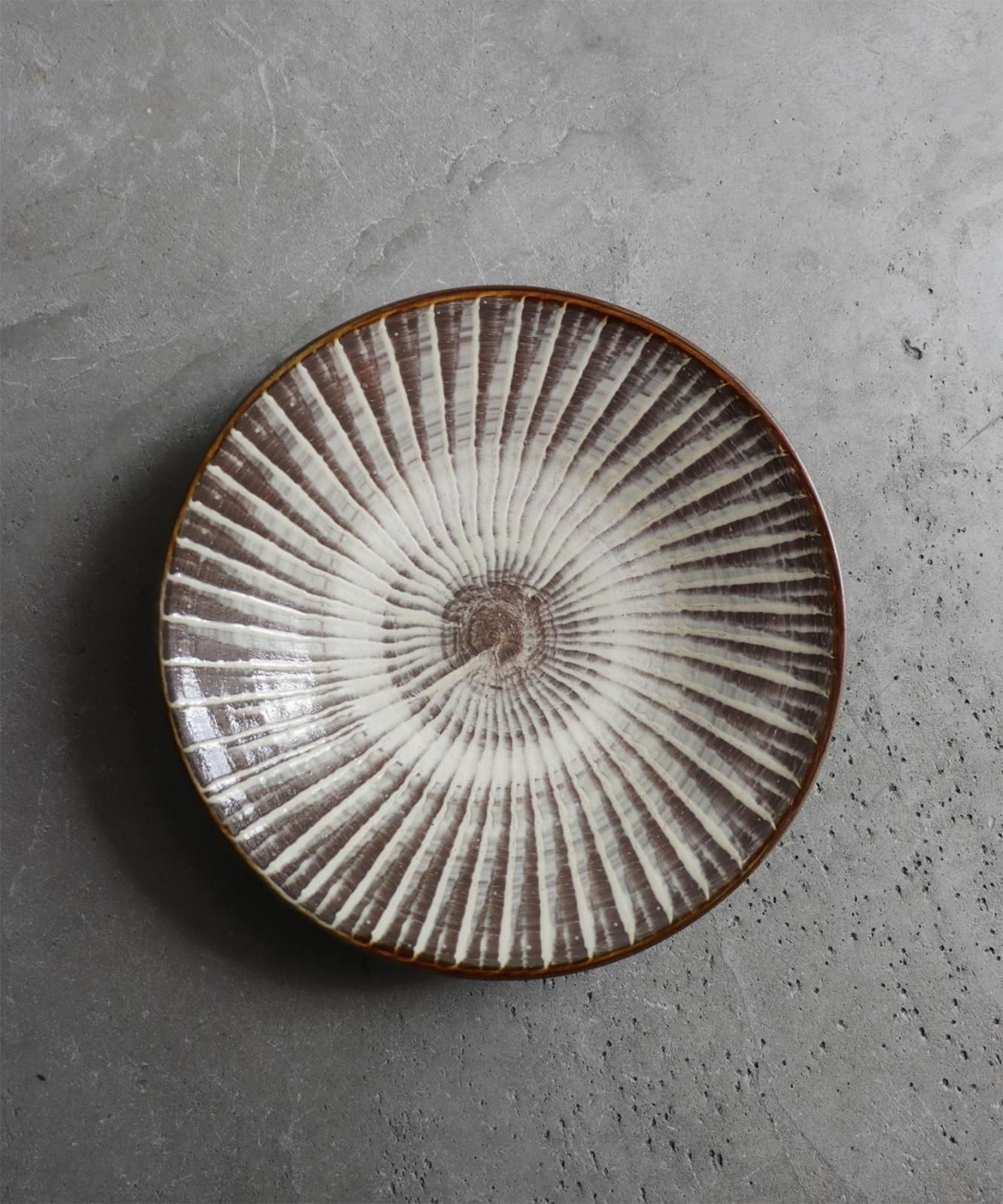 小鹿田焼（おんたやき）打ち刷毛目大皿【民藝ビンテージ】金継ぎ 小