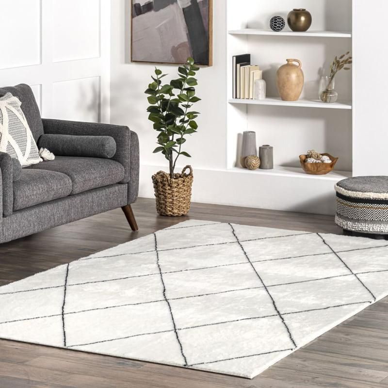 シンプル モロッカン柄 洗濯 洗えるラグ ホワイト 白 【Linda Simple