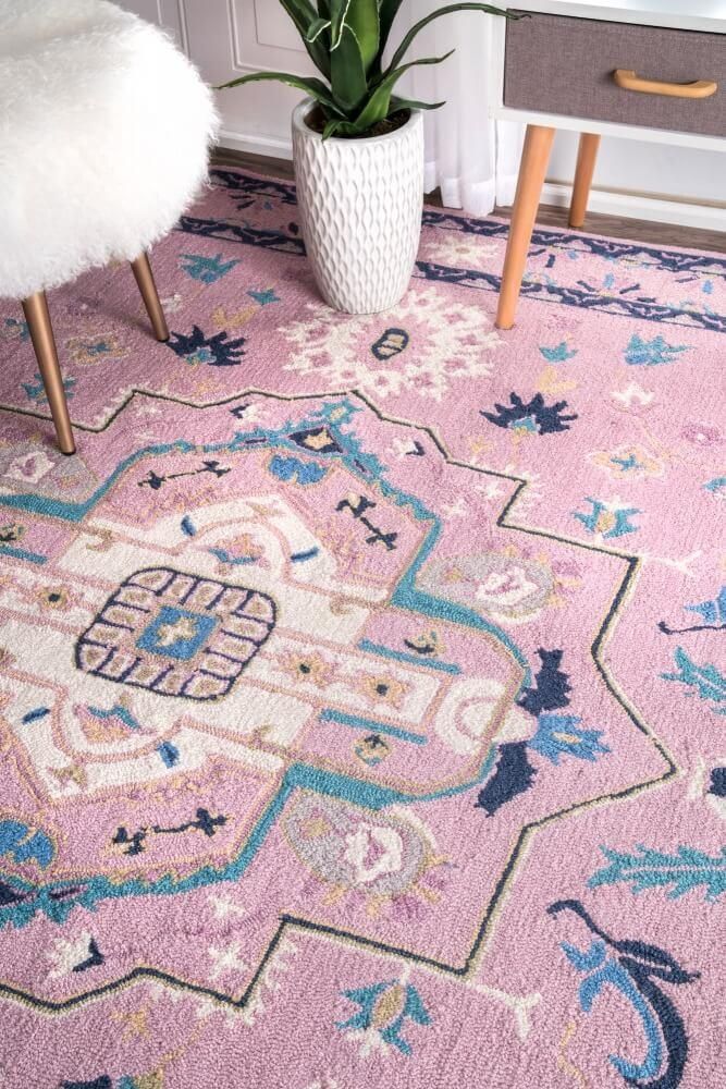 トルコヴィンテージラグ モーブピンク 214 ×125 フラワー メダリオン