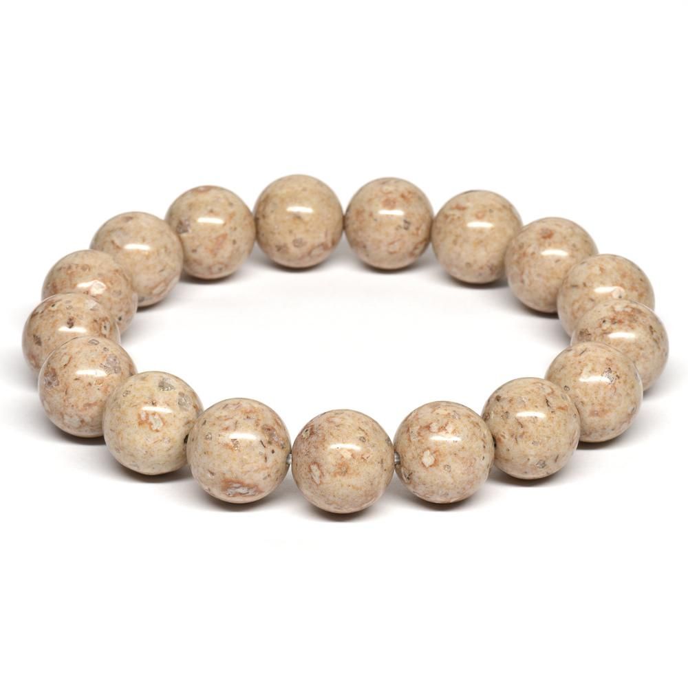 日本の石]姫川薬石＜クリーム＞ ブレスレット 12mm #PM836