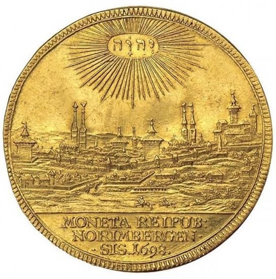ドイツ ニュルンベルク 1698年 都市景観 4ダカット金貨 NGC AU55 鑑定