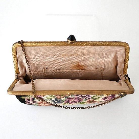 B1063 1930年代オーストリア製フローラルプチポワン刺繍ハンドバッグ