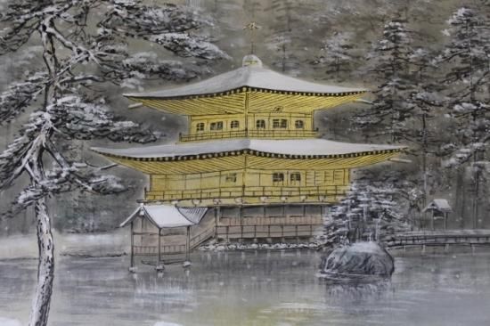 作者不詳/山水図/金閣寺/雪景金閣寺図/掛軸/名家伝来/AC-265 作者不詳