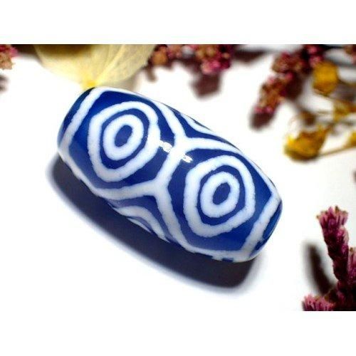 チベット老玉髄天珠】龍眼天珠☆約10×20mm☆希少な青色 - 天珠