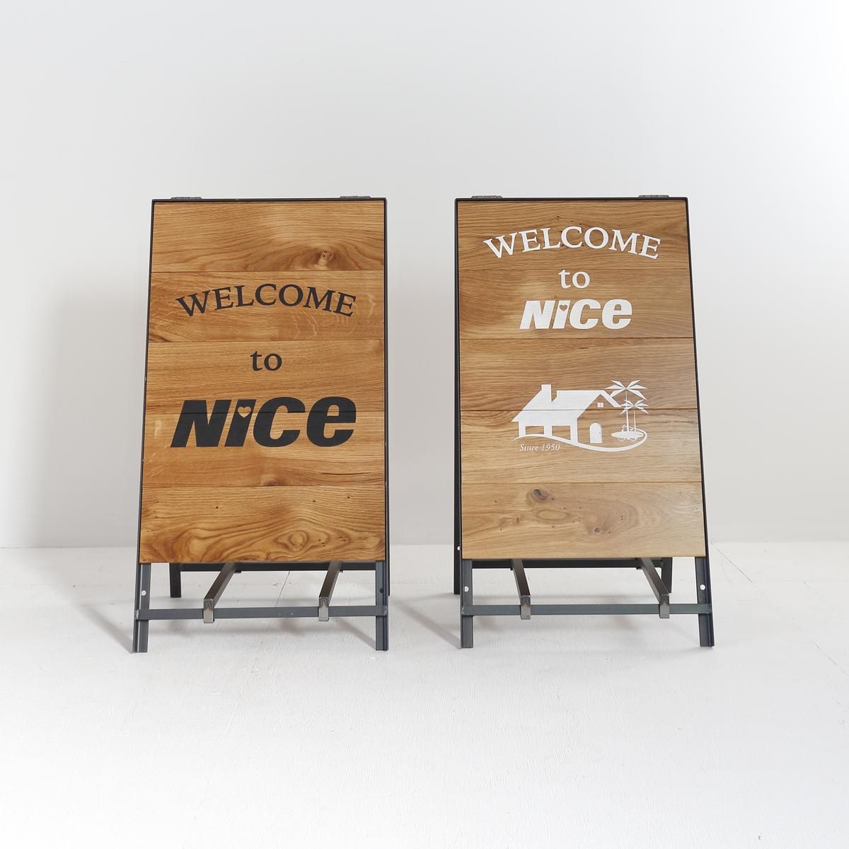 ストッパー付き看板・サイン・A型ショップ用木製折りたたみアイアン