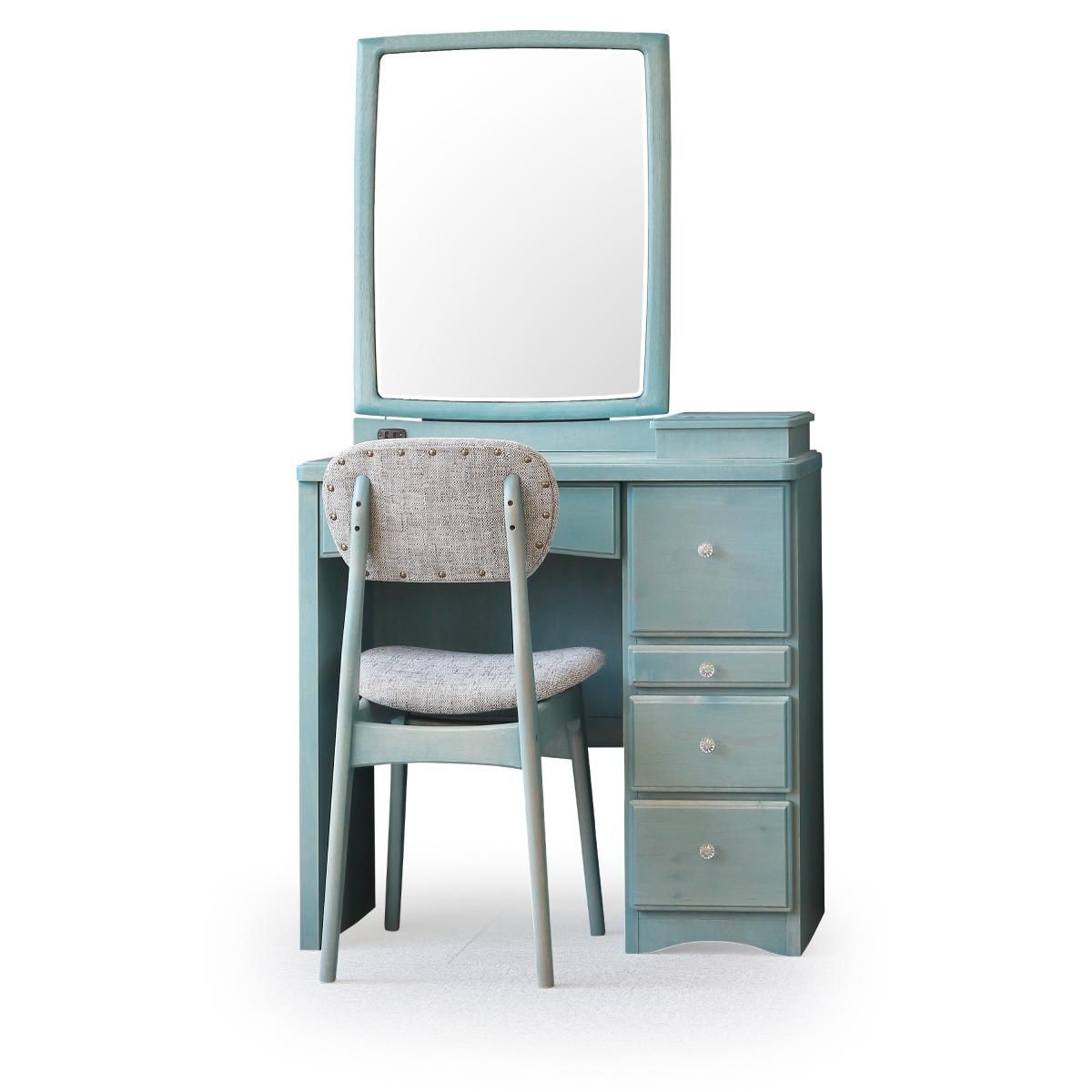 フェアリーテール（ベビーブルー）一面鏡ドレッサー椅子付き ハンドル