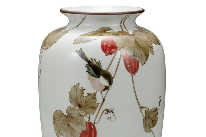 10号花瓶 鳥にからす瓜 / 山田龍山