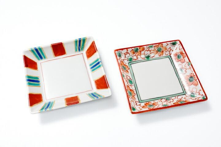 絵変り三寸角皿(5枚一組） / 九谷美陶園