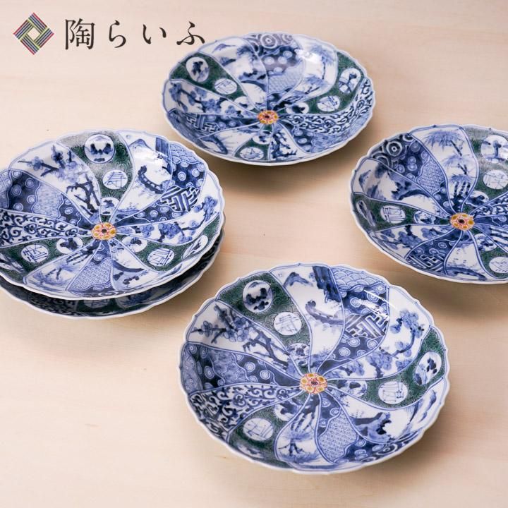 宮内庁御用窯】6号皿揃 色絵祥瑞/山本長左 （木箱入り） - 和食器の