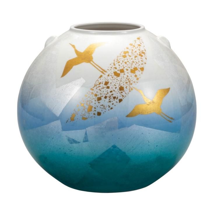 8号花瓶 銀彩金鶴