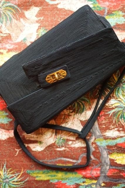 USA VINTAGE 1940's SILK CORD HAND BAG w/FLAP ヴィンテージバッグ 40