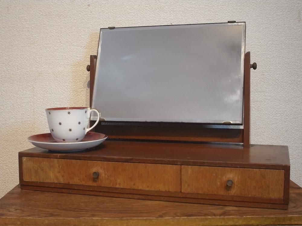 レトロ アンティーク 卓上 鏡台 姫鏡台 ドレッサー 引き出し2杯