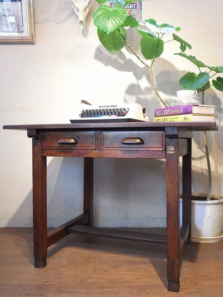 英国アンティーク古木デスク/作業台/勉強机/木製テーブル/オフィス(90