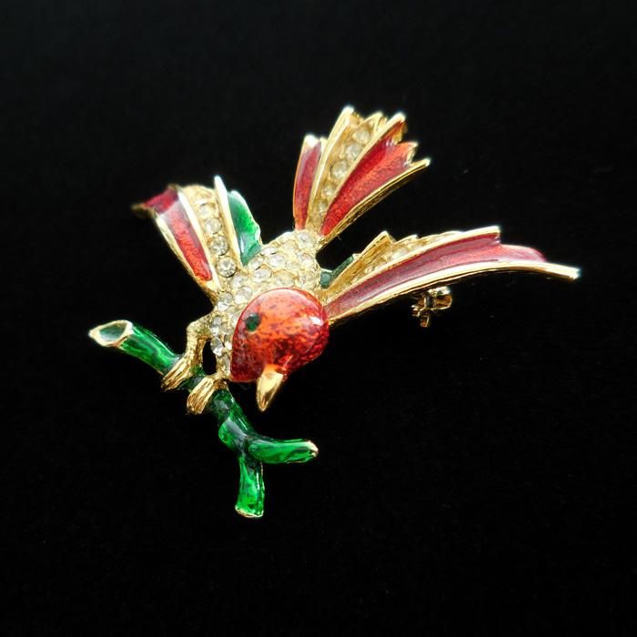 SPHINX（スフィンクス）☆枝にとまる赤い鳥のヴィンテージ・ブローチ