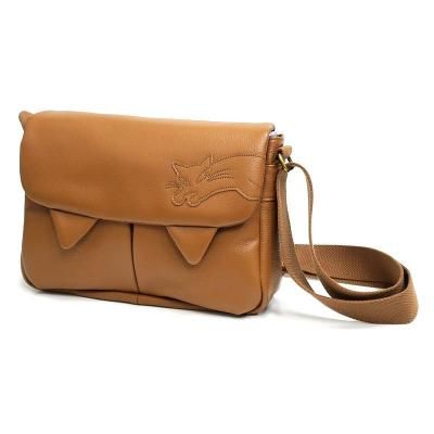 ダヤンの革バッグ 猫耳レザーミニショルダー 茶 - ダヤンと猫雑貨・猫