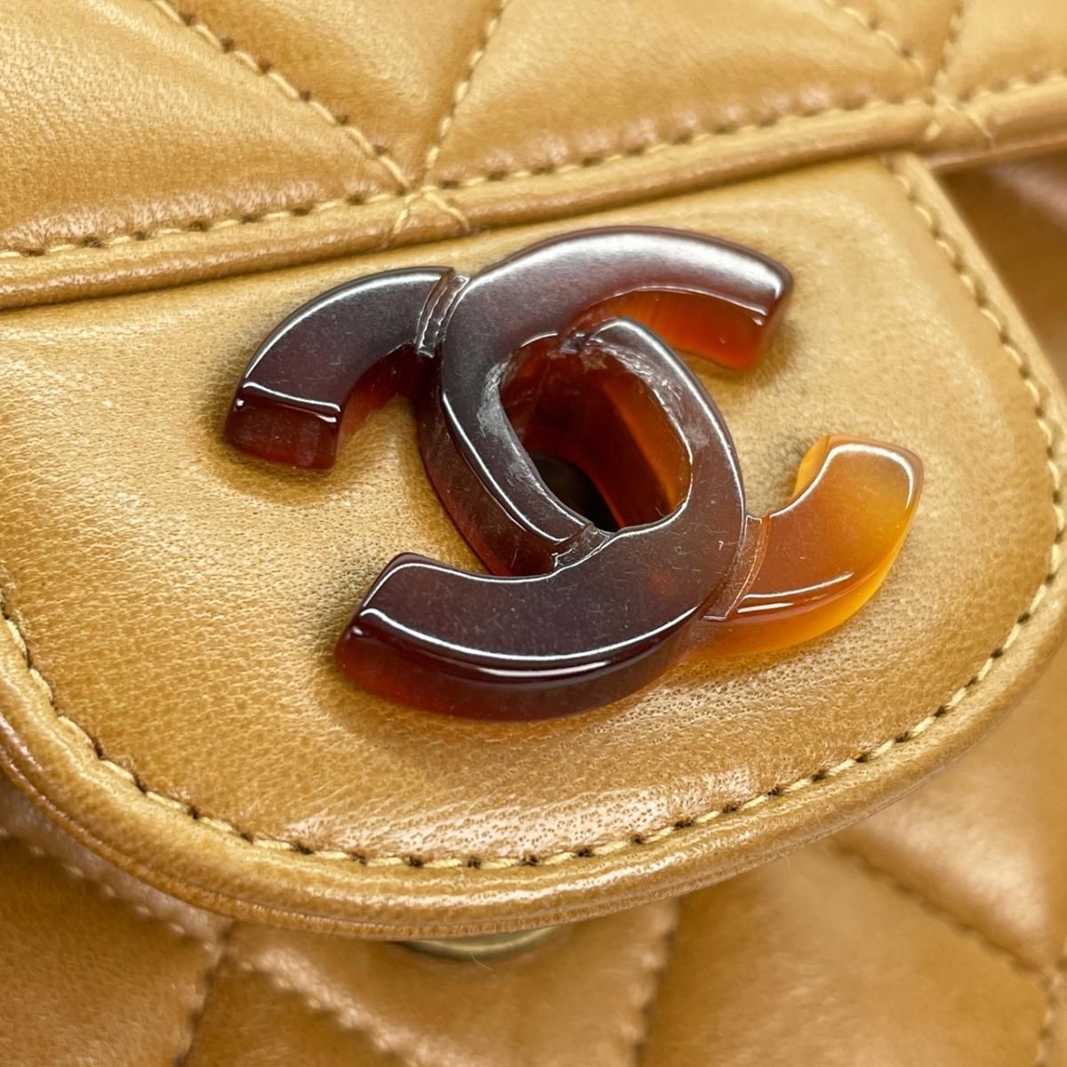 CHANEL シャネル 鼈甲 べっ甲 マトラッセ ラムスキン シングル
