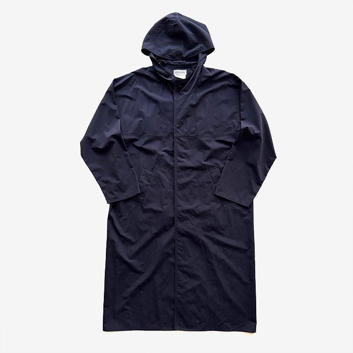 YAECA | UNISEX | CONTEMPO | HOODED RAINCOAT | NAVY- Stripe-inc