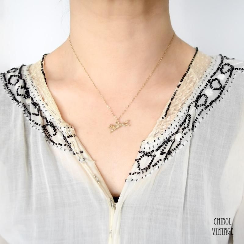 アンティーク 9Kゴールド フォックスチャーム ネックレス - CHIROL