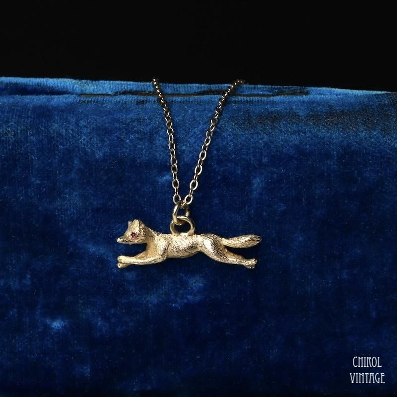 アンティーク 9Kゴールド フォックスチャーム ネックレス - CHIROL