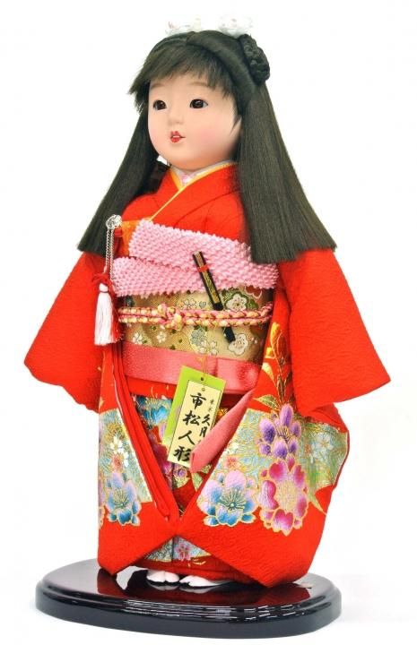 市松人形（ケース付） 愛ちゃん（9号） 正絹金彩 39㎝タイプ - ひので