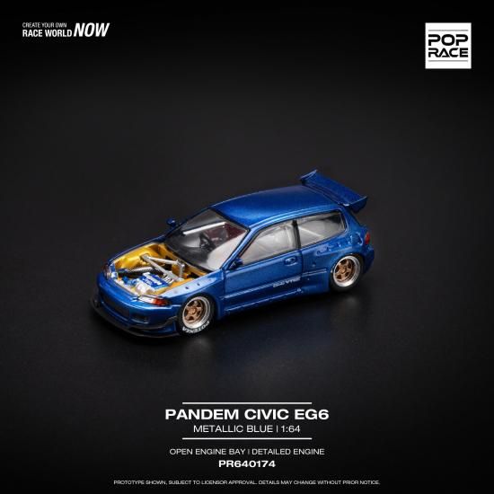 POP RACE 1/64 PANDEM CIVIC EG6 METALLIC BLUE WITH OPEN HOOD