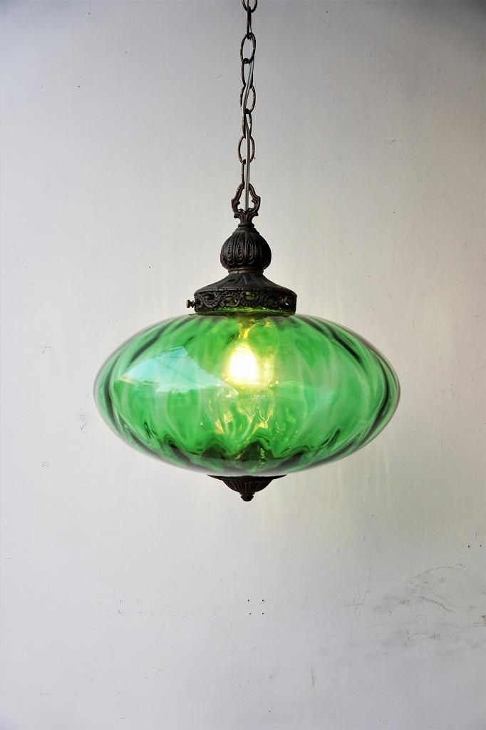 1960-70's ヴィンテージ グリーンガラス ペンダントランプ