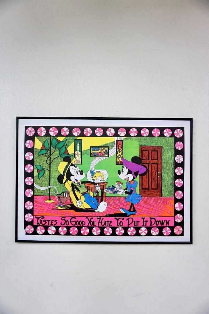 1960's DISNEY ミッキー パロディ ブラックライト 額入りポスター①