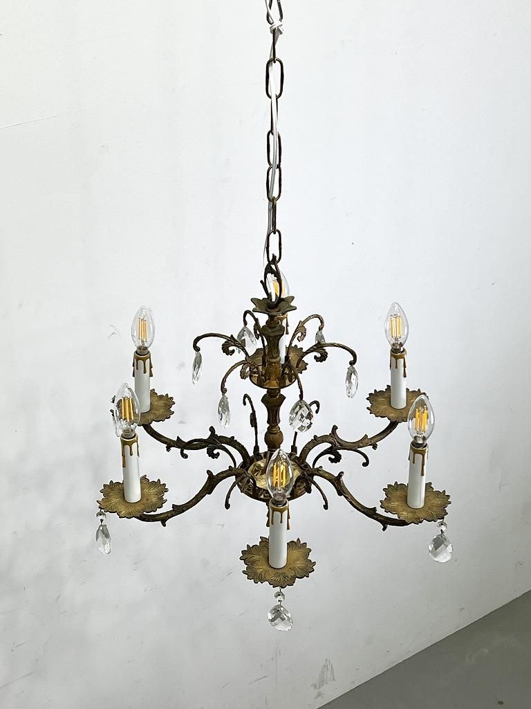 1960's スペイン製 ヴィンテージ ゴールドフレーム 6灯 シャンデリア