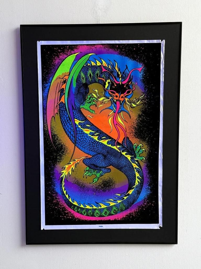 1990's “Dragon” 額入り ブラックライトポスター - アンティーク