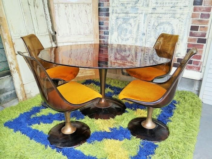 1960-70's スペースエイジ スモークガラストップ ダイニングセット