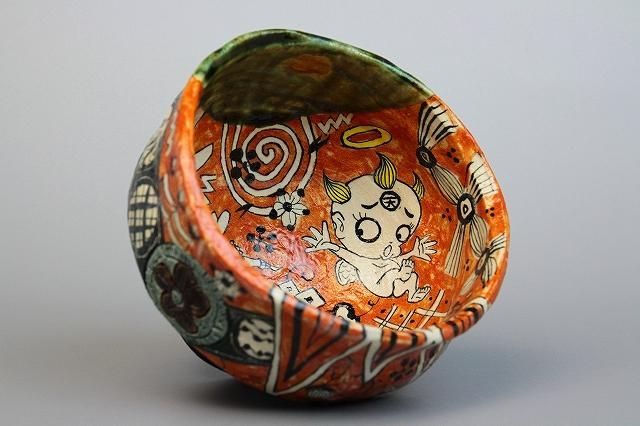 深見文紀 「 藍鉄漫画織部茶盌 」 茶道具 茶碗 - レトロ ＆アート空間