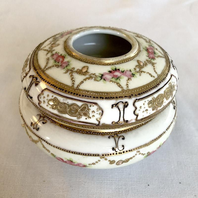 アンティーク オールドノリタケ マルキ印 金彩三つ脚蓋物 ボンボ