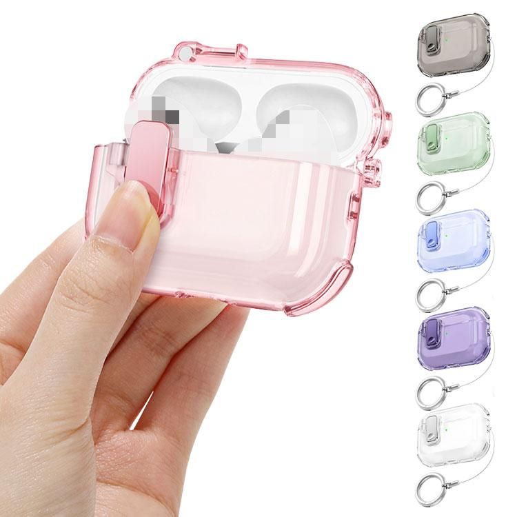 AirPods4 ケース AirPods 4 カバー クリア 透明 カラビナ付き TPU