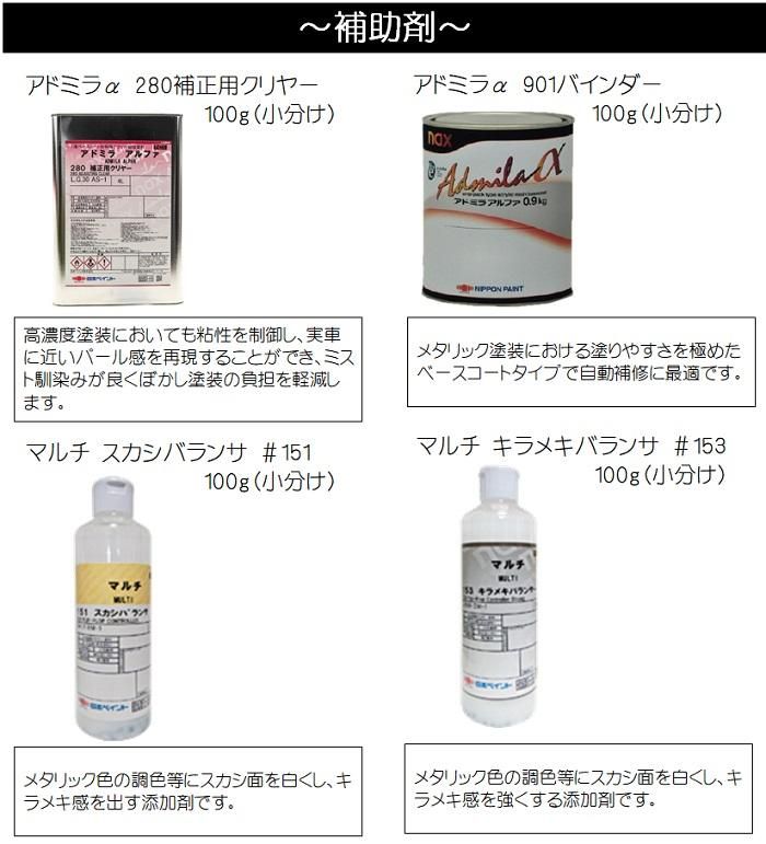 自動車塗料「アドミラアルファ」原色 各色（色によって容量が異なり