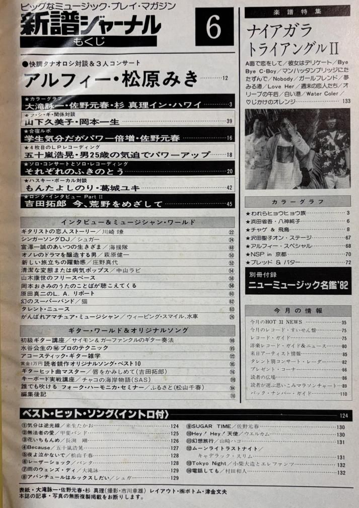 新譜ジャーナル No.167 1982年6月 ナイアガラ 大滝詠一 佐野元春 杉