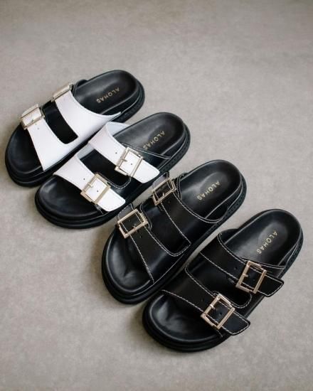 ALOHAS バックルストラップ レザー サンダル 通販 | ブラック