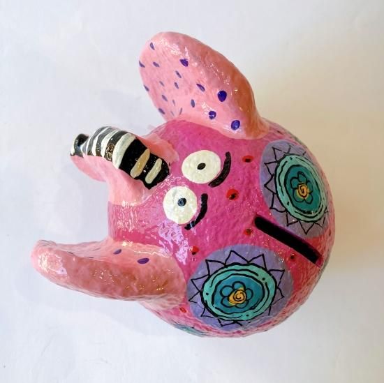 紙張り子の貯金箱（ゾウさん）ピンク - tsotang