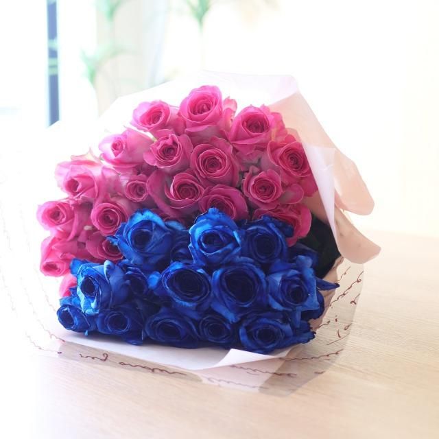 バラ花束ミックス30本 青とピンク ハーフ＆ハーフ‐サムライフラワー