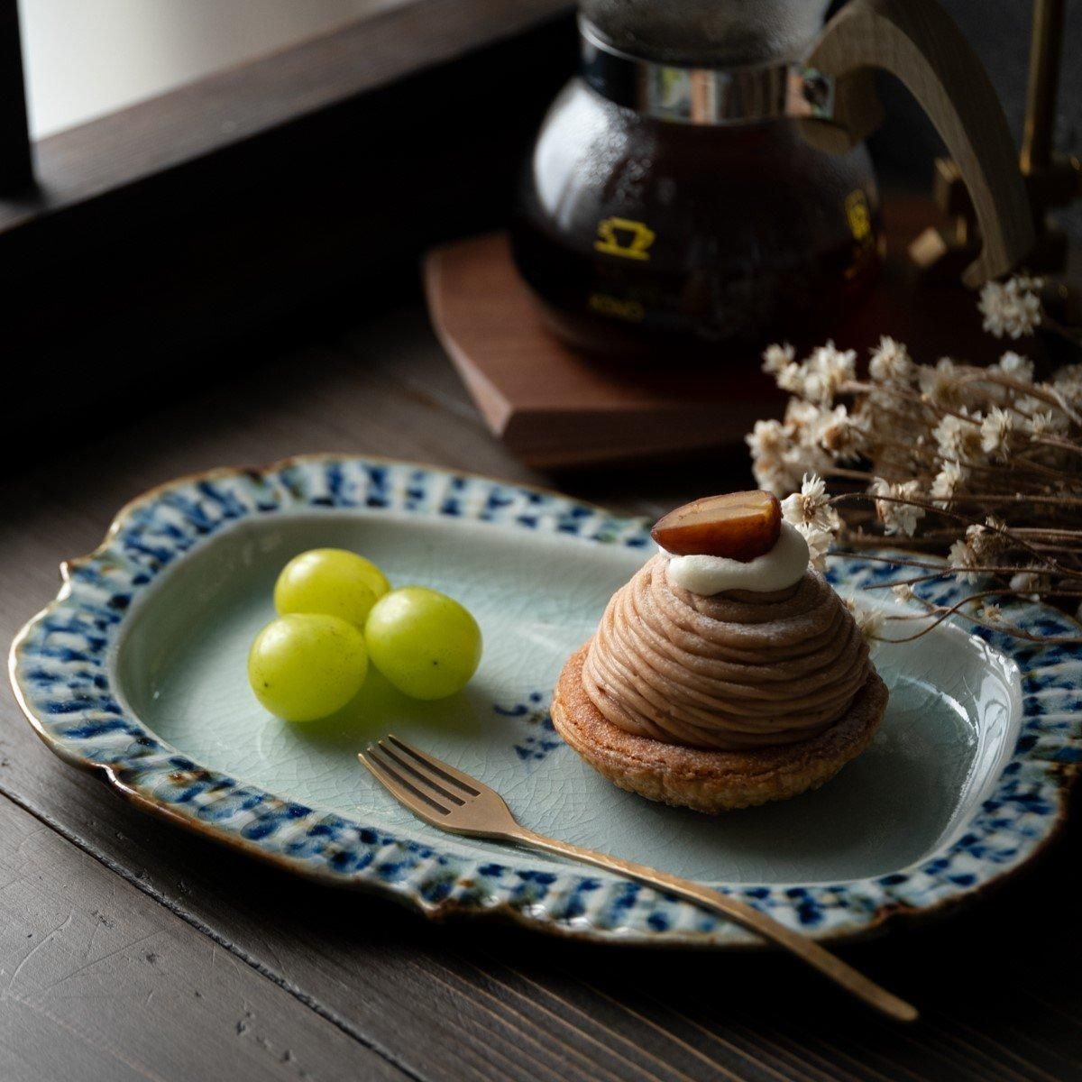 松田啓司・松田奈織子（陶房遊） 錆青／輪花リム付長方深皿 - alltid