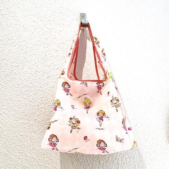水森亜土 エコバッグ Ballet ピンク 折りたたみ 買い物 マルシェバッグ