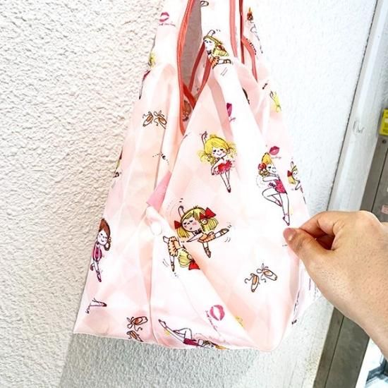 水森亜土 エコバッグ Ballet ピンク 折りたたみ 買い物 マルシェバッグ