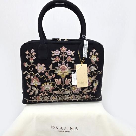 岡重 バッグ OKAJIMA 京友禅染め 岡重 ドレスボストン型 ブラック