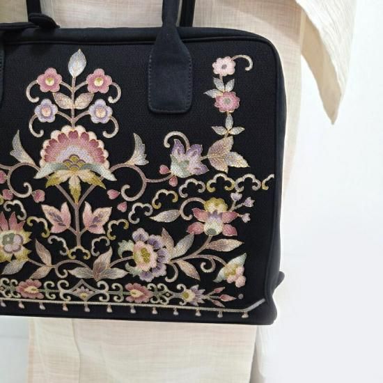 岡重 バッグ OKAJIMA 京友禅染め 岡重 ドレスボストン型 ブラック