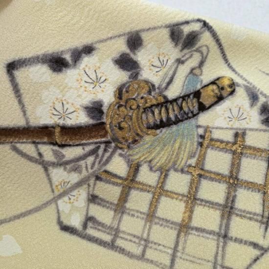 名古屋帯 桜花と日本刀 山科春宣 カジュアル 九寸名古屋帯 御仕立上り