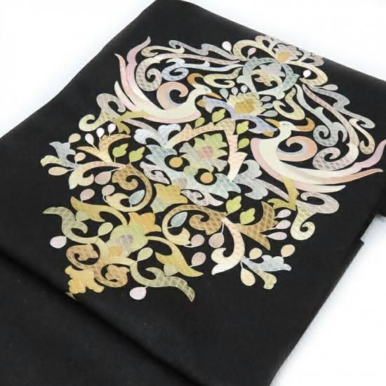 未使用 お仕立て上り】 正絹 お太鼓柄 総刺繍 金通し オリエンタル更紗