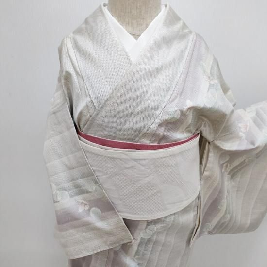 大島紬 白大島紬 しゃぼんと蝶々 カジュアル着物 御仕立上り (3445