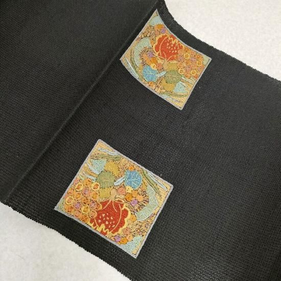 貴久樹 名古屋帯 刺繍 オリエンタルフラワー カジュアル八寸名古屋帯