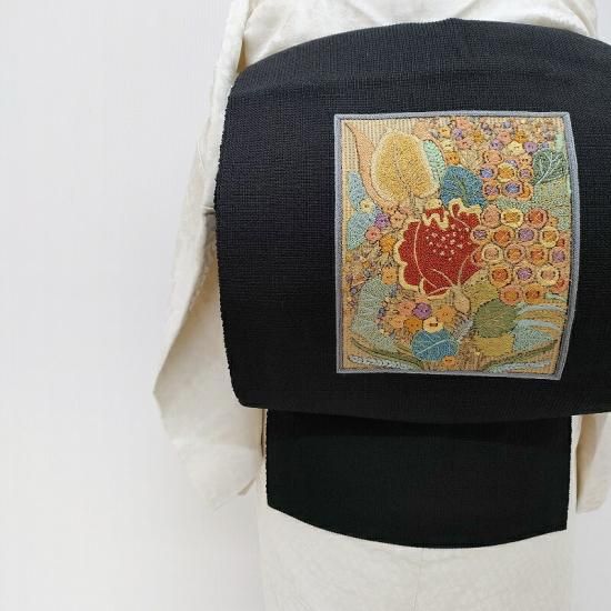 貴久樹 名古屋帯 刺繍 オリエンタルフラワー カジュアル八寸名古屋帯