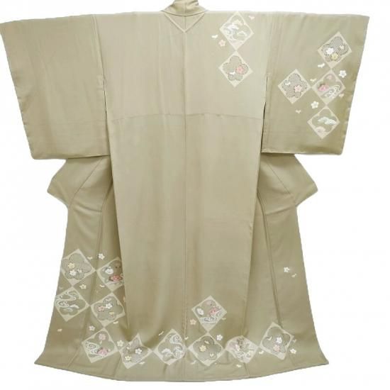 付け下げ 作家物 本加工友禅染め 菱格子に梅襲花紋 式事 フォーマル